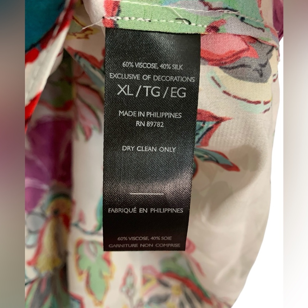 Natori floral print silk blend oversized blouse. Sz XL EUC - Picture 10 of 10